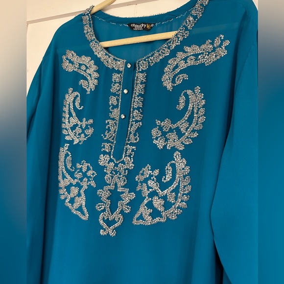 Beautiful sparkly teal blue sheer blouse - Picture 9 of 9